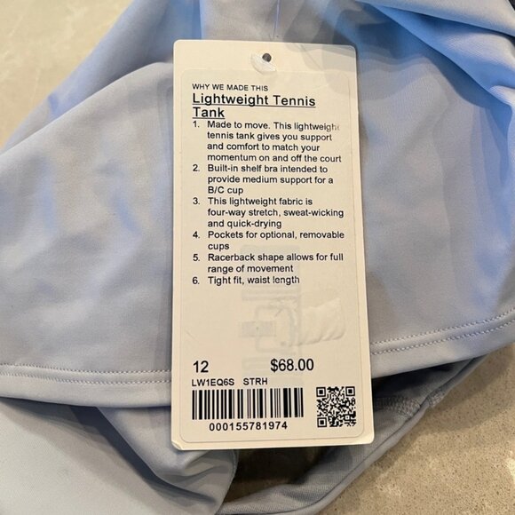Lululemon NWT Lightweight Tennis Tank Top *Medium Support, B/C Cup Starch Blue - Picture 6 of 6